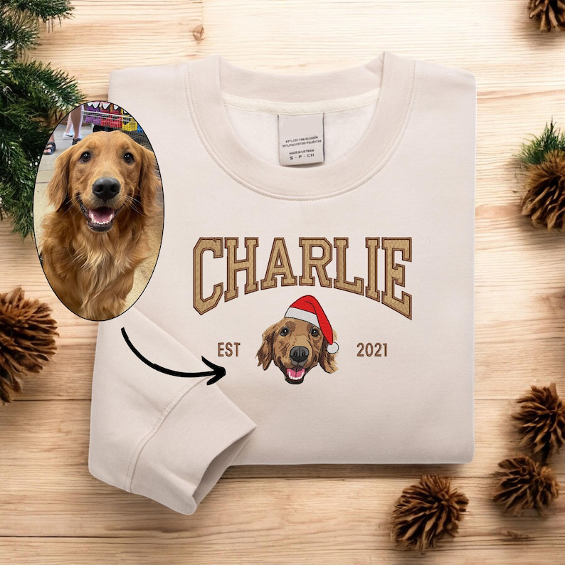 Pet Embroidered Sweatshirt Christmas Dog Embroidered Sweatshirt Hoodie T-shirt Xmas Gift