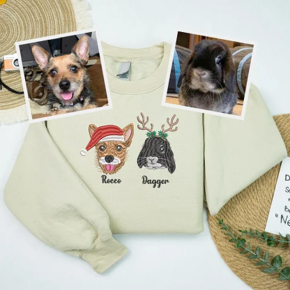 Custom Embroidered Pet Portrait Christmas Jumper Sweatshirt