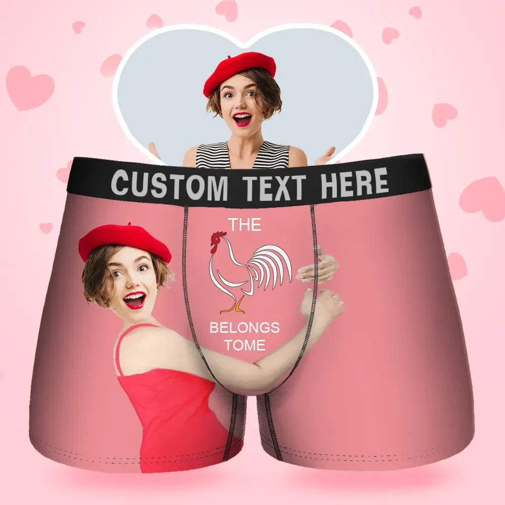 Custom Face Men's Boxer Belongs To Me Style Underwear, Birthday Gifts for Husband, Waistband Text Boxer Gift-ilovevango