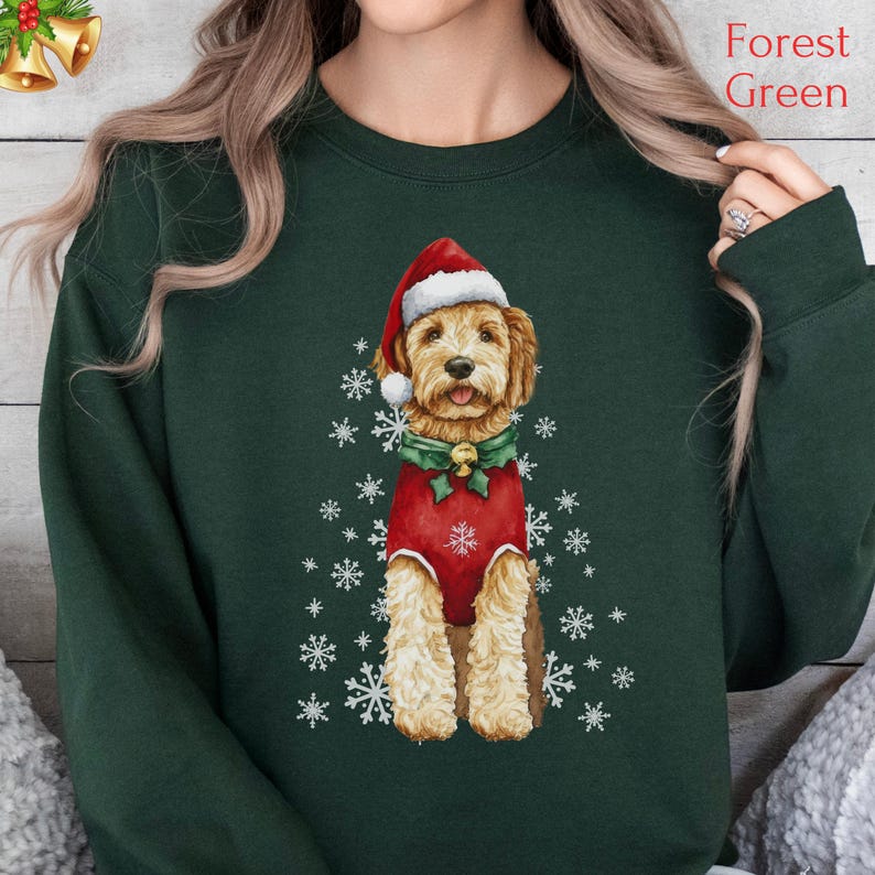 Custom Dog Christmas Sweatshirt with Golden/White Snowflakes Design