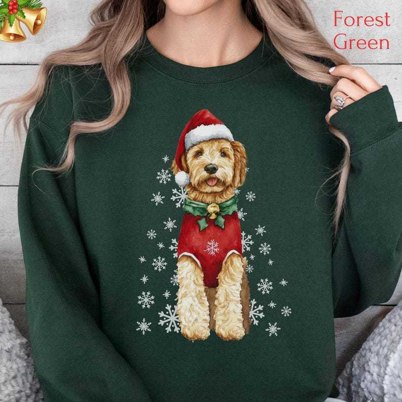 Custom Dog Christmas Sweatshirt with Golden/White Snowflakes Design