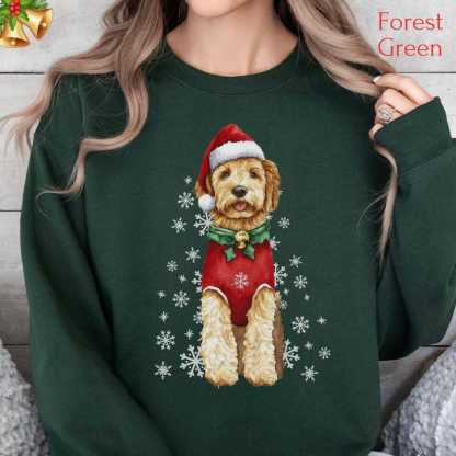 Custom Dog Christmas Sweatshirt with Golden/White Snowflakes Design