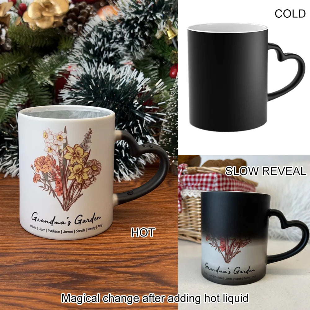 Personalized Birth flower Bouquet Names Mug