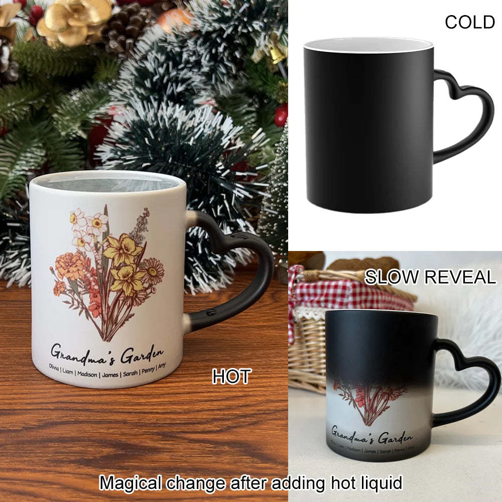 Personalized Birth flower Bouquet Names Mug