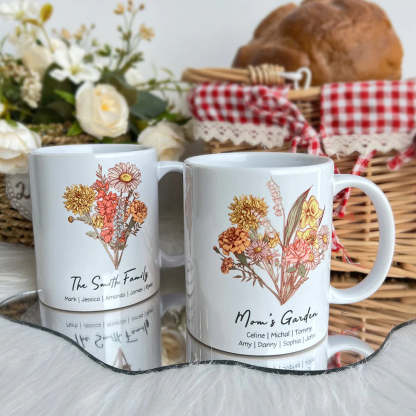 Personalized Birth flower Bouquet Names Mug