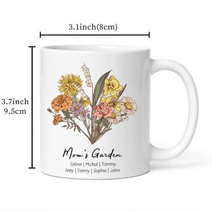 Personalized Birth flower Bouquet Names Mug