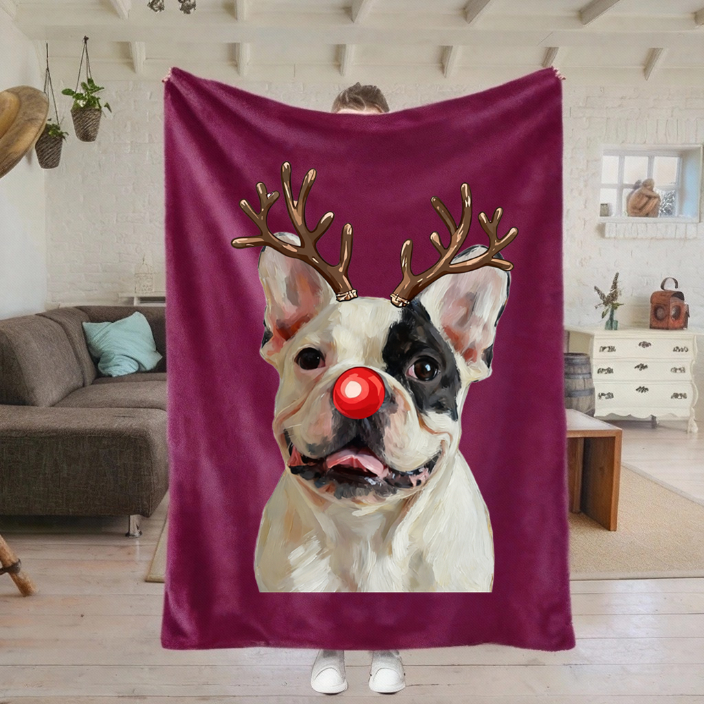 PetFiestas® Custom Pet Christmas Blanket - Personalized Dog/Cat Funny Reindeer Design Blanket