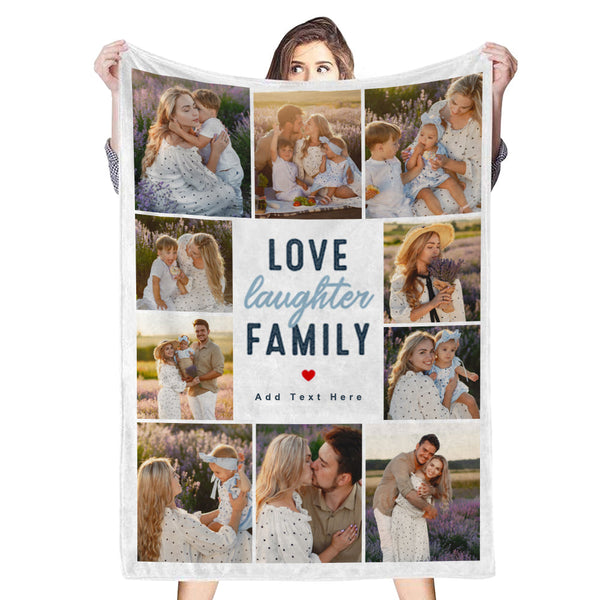 Custom 10 Photos&Text Fleece Blankets Love Family-ilovevango