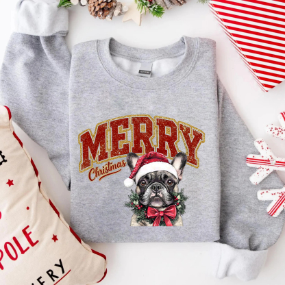 PetFiestas® Custom Glitter Merry Christmas Dog Sweatshirt Hoodie T-shirt