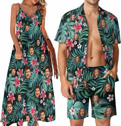 Custom Face Women Long Dress For Couples Personalized Face Dress