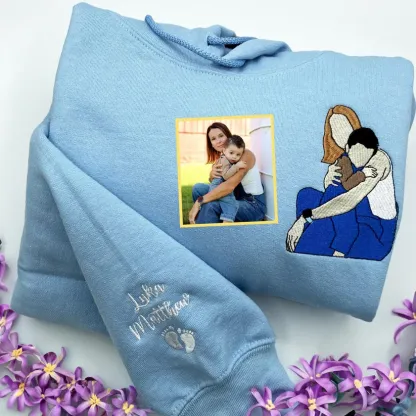 Custom Mama,Mom Portrait Embroidered T-shirt Sweatshirt