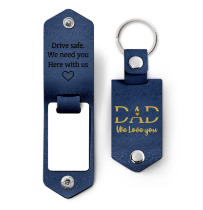 Custom Photo Dad I Love You Drive Safe I Need You Here With Me - Gift For Father, Grandpa Husband - Personalized Leather Photo Keychain-ilovevango