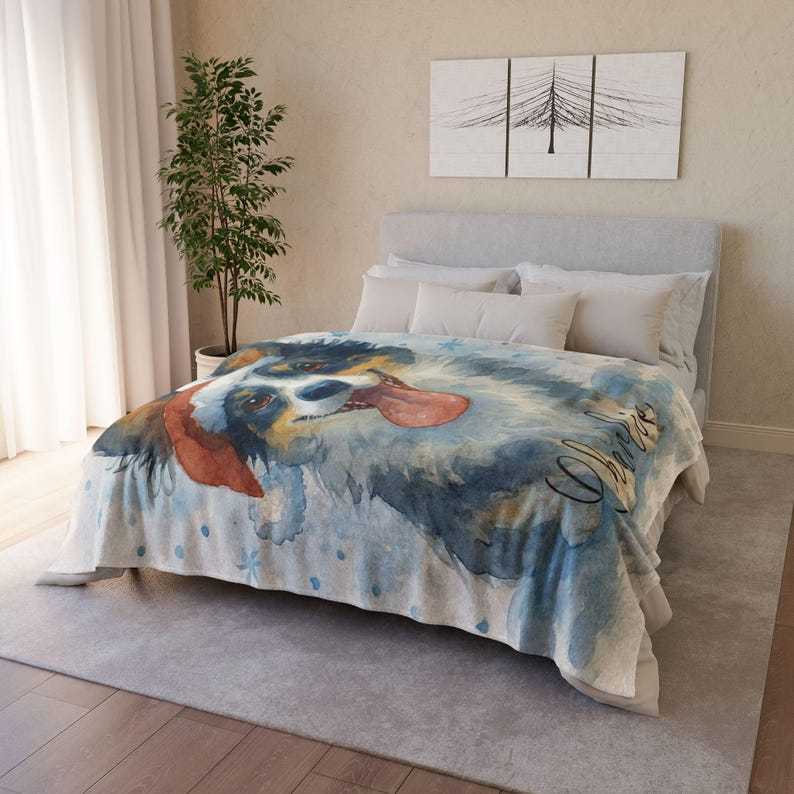 Personalized Pet Blanket with Watercolor Snowflake Design