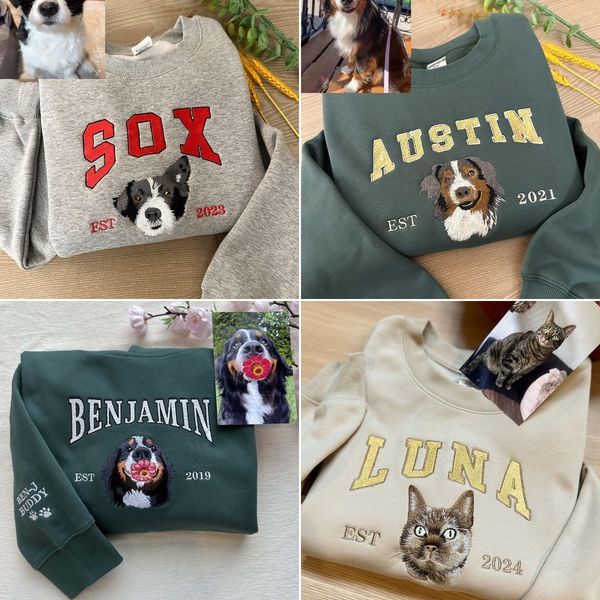 Custom Embroidered Sweatshirt With Pet Portrait and Name
