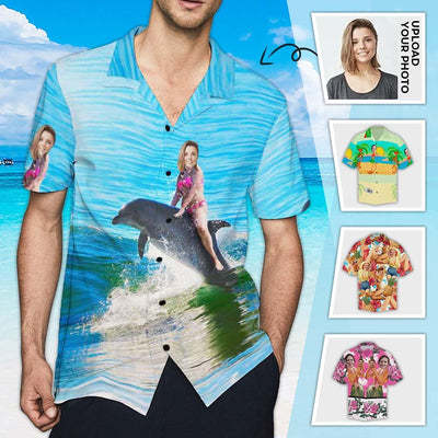 Customizable Hawaiian Shirts Create Your Own Hawaiian Shirt Sea Dolphin Photo Aloha Shirts Gift for Boyfriend or Husband-ilovevango