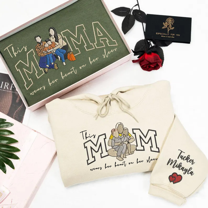 Mom Wears Her Heart on Her Sleeves: Custom Photo T-Shirt & Sweatshirt for Mama