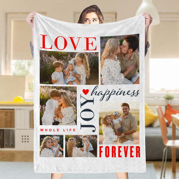 Custom 6 Photos Fleece Blankets Gift for Family-ilovevango
