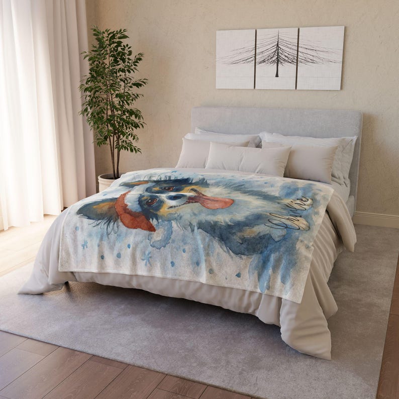 Personalized Pet Blanket with Watercolor Snowflake Design