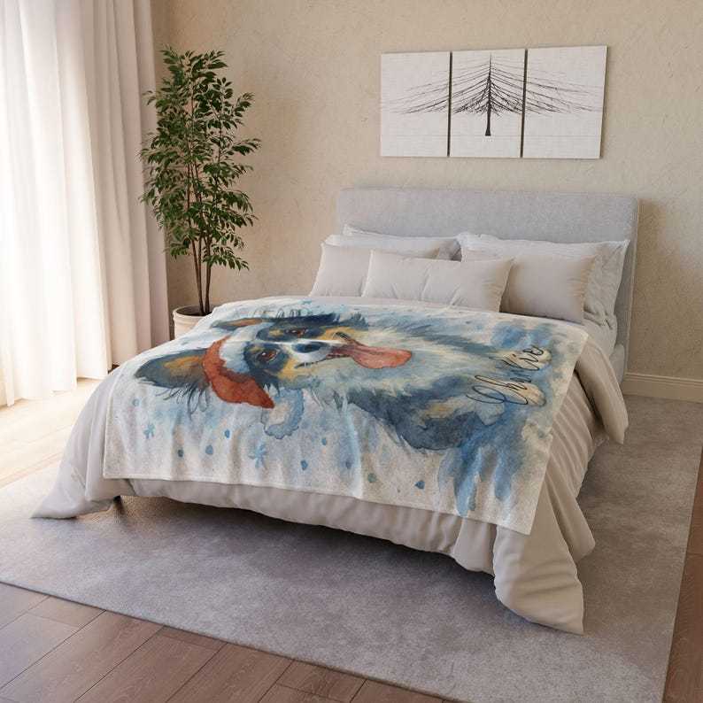 Personalized Pet Blanket with Watercolor Snowflake Design