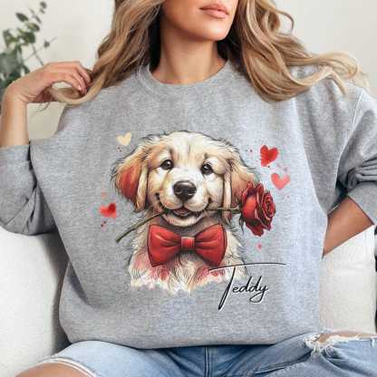 Custom Dog Photo with Rose Sweatshirt - Personalized Pet Valentine's Day Sweatshirt for Dog Mom