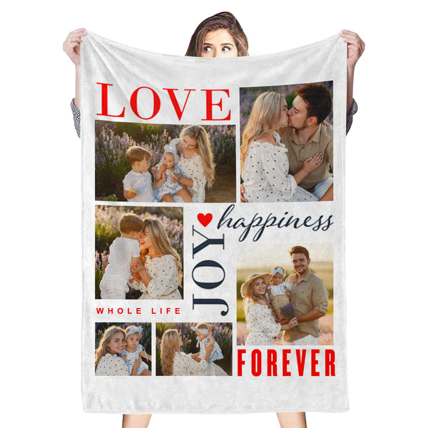 Custom 6 Photos Fleece Blankets Gift for Family-ilovevango