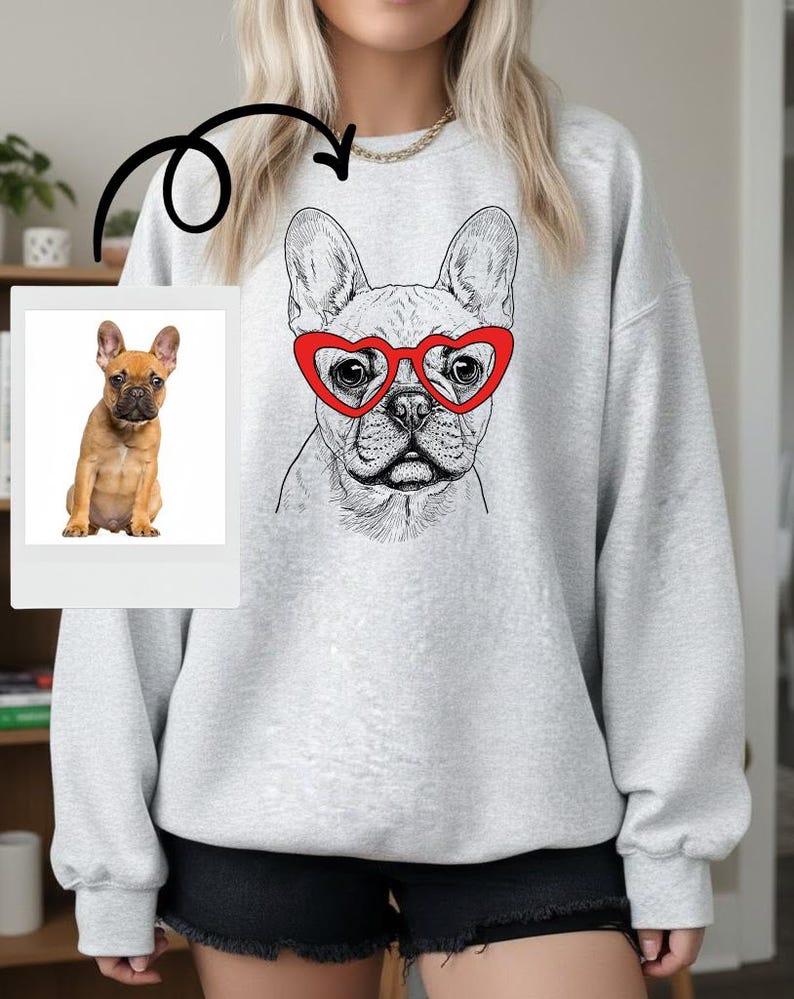 Custom Pet Valentine’s Day Sweatshirt - Personalized Dog/Cat Heart Glasses Graphic Crewneck