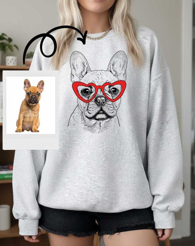 Custom Pet Valentine’s Day Sweatshirt - Personalized Dog/Cat Heart Glasses Graphic Crewneck