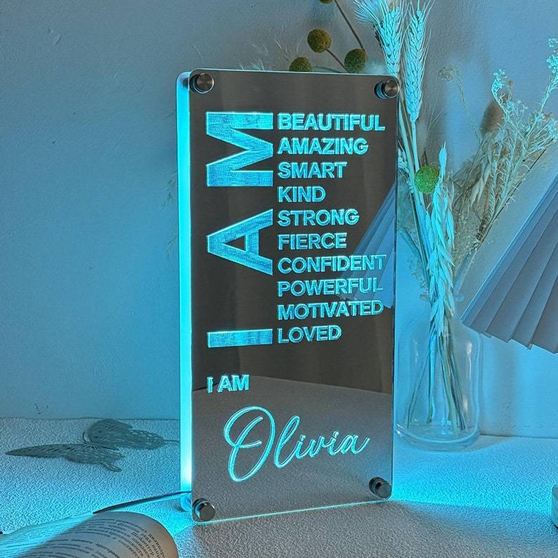 Personalized Mirrors Light Night, Birthday Gift, Custom Self-affirmation Light, Wall Decor, LED Light Night