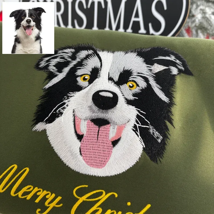 Custom Christmas Pet Embroidered Sweatshirt, Custom Pet Face Hoodie Sweatshirt T-shirt