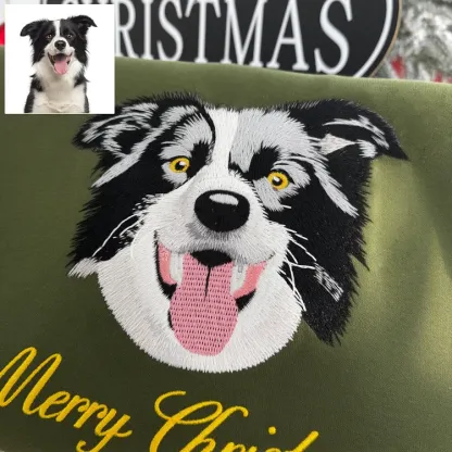 Custom Christmas Pet Embroidered Sweatshirt, Custom Pet Face Hoodie Sweatshirt T-shirt