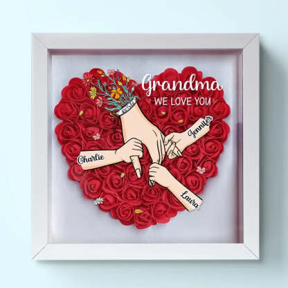 Family Love Blooms Forever – Personalised Mum & Grandma Flower Shadow Box with Names