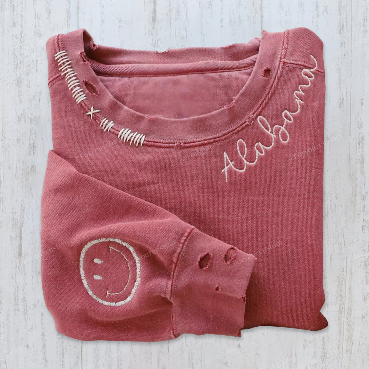 VINTAGE CUSTOM CREW-Custom Embroidered Hand Distressed Crew Neck Sweatshirt