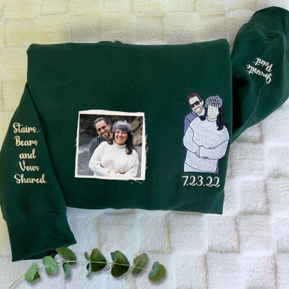 Custom Valentine's Day Couple Embroidered Portrait Photo Sweatshirt | Couple Anniversary Gift