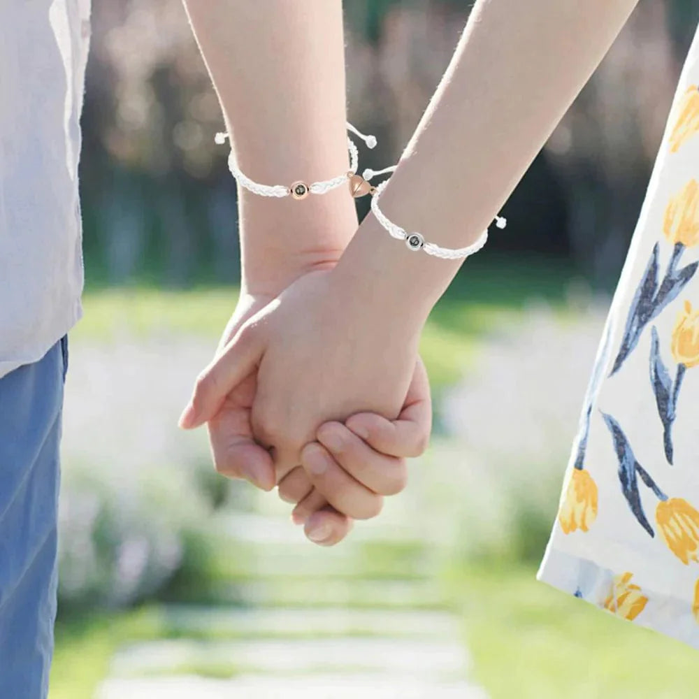 Custom Photo Projection Bracelet Simple Woven Heart Magnetic Bracelet Gift for Couple-ilovevango