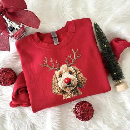 Custom Christmas Dog Photo Sweatshirt, Funny Dog Reindeer Sweatshirt
