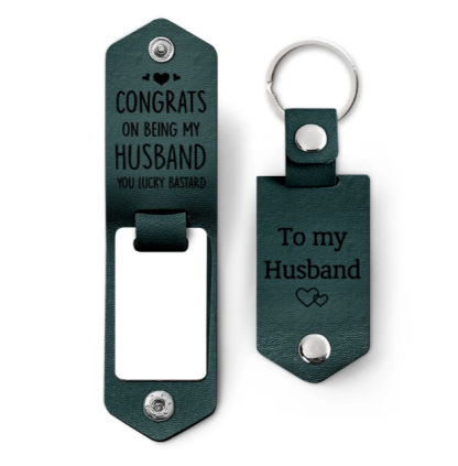 Custom Photo Congrats On Being My Husband - Anniversary Gift For Spouse, Lover, Couple - Personalized Leather Photo Keychain-ilovevango