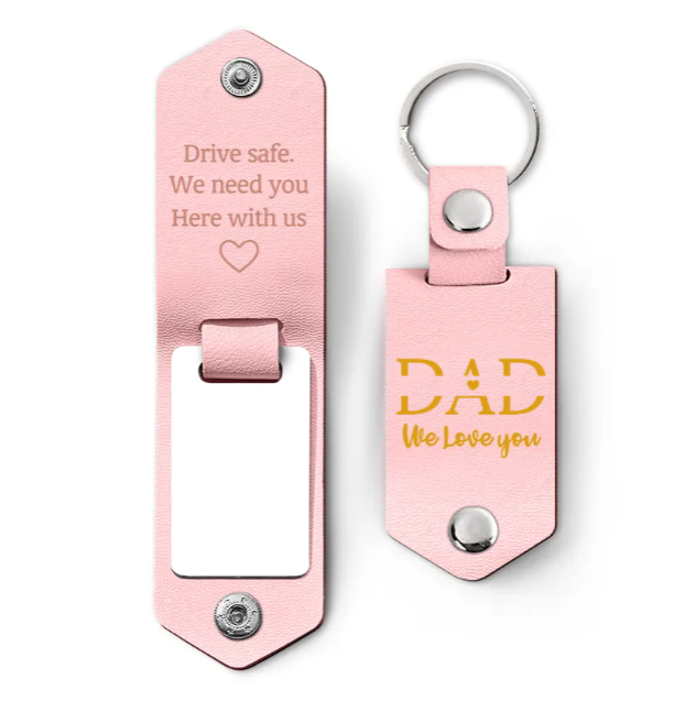Custom Photo Dad I Love You Drive Safe I Need You Here With Me - Gift For Father, Grandpa Husband - Personalized Leather Photo Keychain-ilovevango