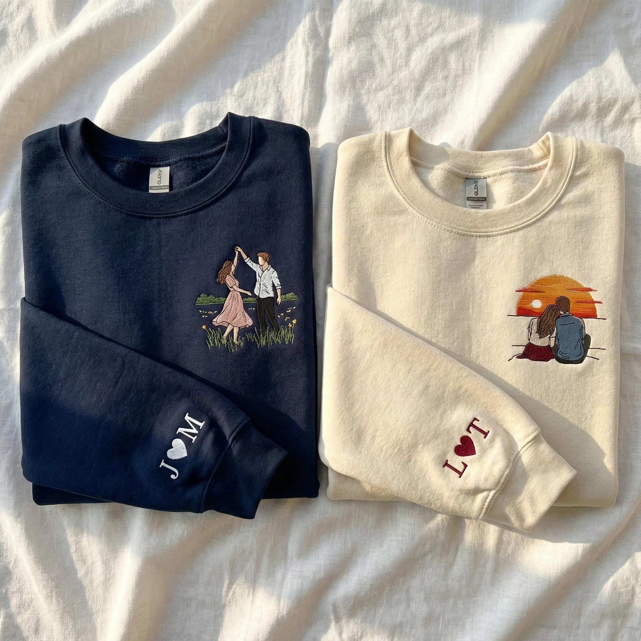 Embroidered Couple Portrait Sweatshirt, Custom Embroidered Sweater, Photo Embroidered Hoodie