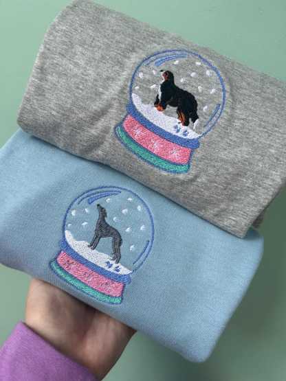 Custom Embroidered Dog Snow Globe Sweatshirt – Christmas Jumper for Dog Lovers