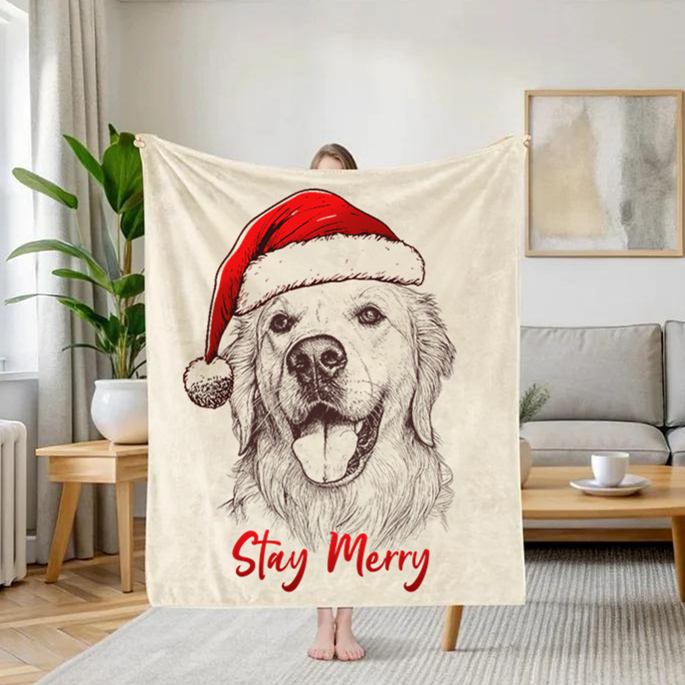 PetFiestas® Stay Merry Custom Pet Santa Hat Christmas Blanket