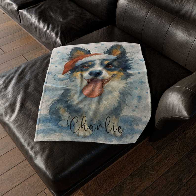 Personalized Pet Blanket with Watercolor Snowflake Design