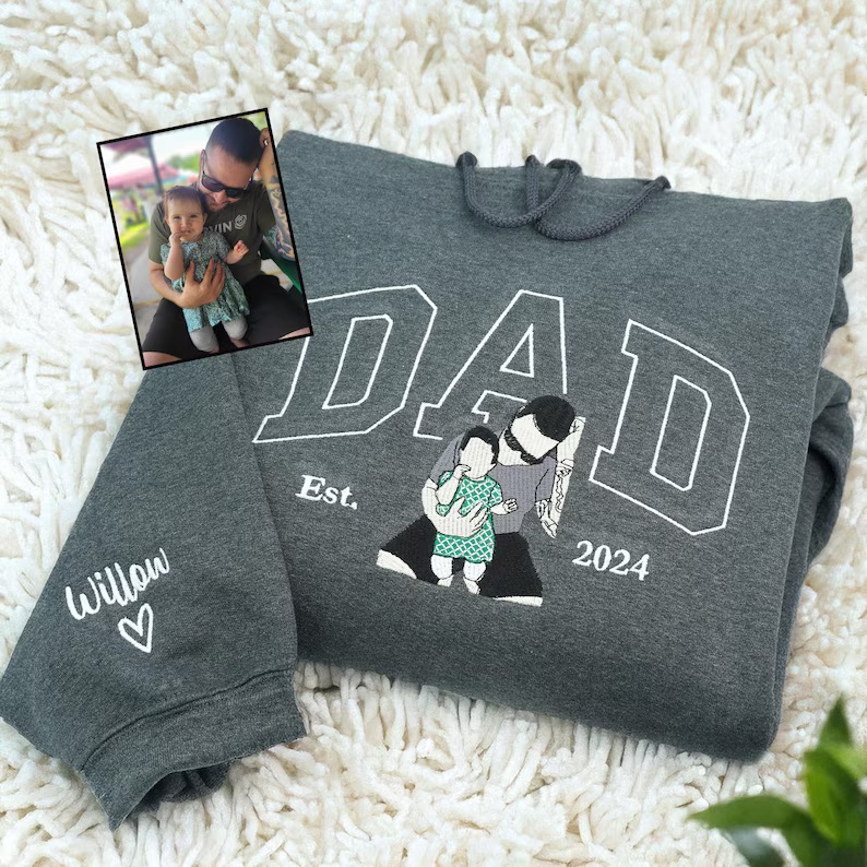 Custom Embroidered Dad Sweatshirt with Photo,Gift for Dad from Mom