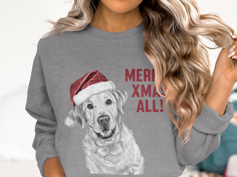 Custom Dog Face With Santa Hat Custom Glitter Text Christmas Sweatshirt Hoodie T-shirt