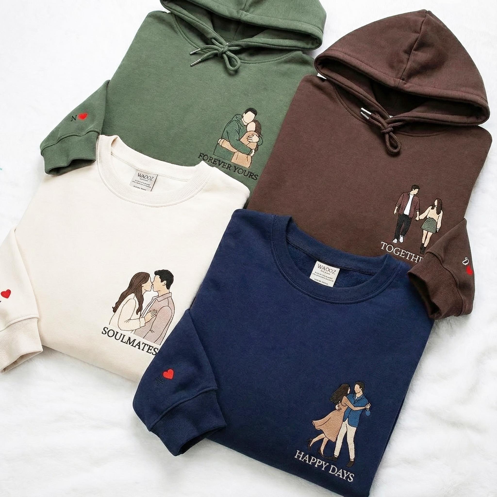 Embroidered Couple Portrait Sweatshirt, Custom Embroidered Sweater, Photo Embroidered Hoodie