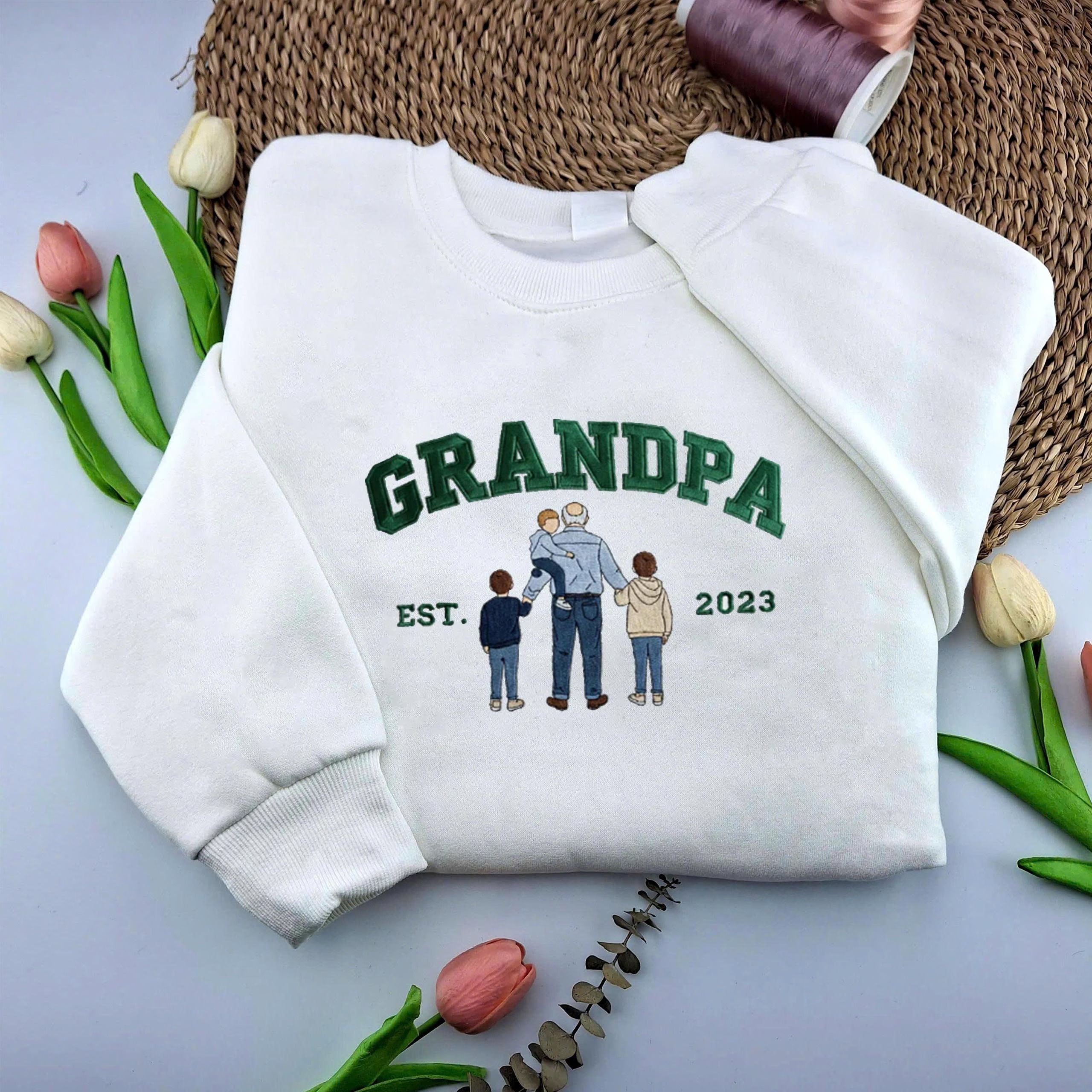 Custom Embroidered Sweatshirt with Photo – Personalized Dad Mama Shirt, Family Name Sweater,Custom Parent Photo Shirt, Est. Year Sweater