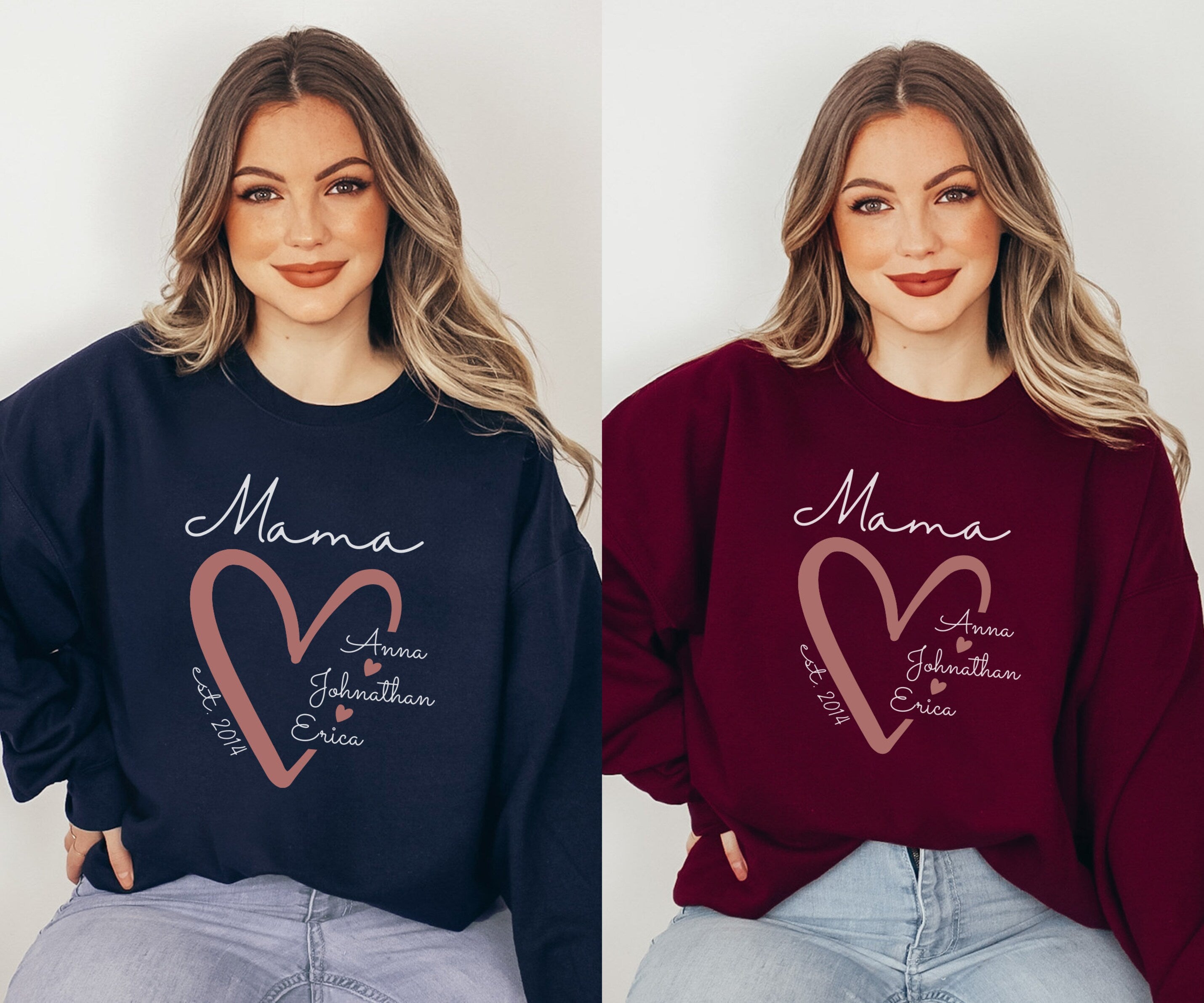 Mama Sweatshirt, Personalized Sweatshirt, Mama Est Sweatshirt, Mama Sweatshirt With Kid Name, Mama Sweatshirt With Names-ilovevango