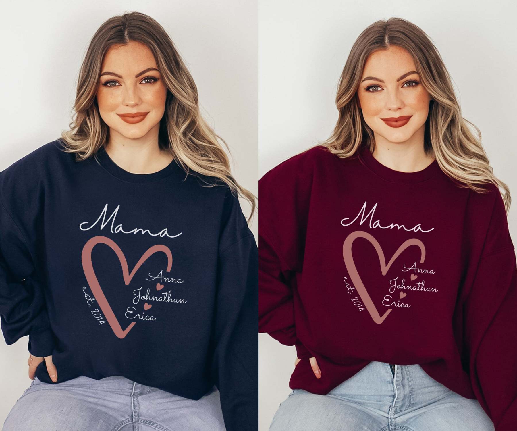 Mama Sweatshirt, Personalized Sweatshirt, Mama Est Sweatshirt, Mama Sweatshirt With Kid Name, Mama Sweatshirt With Names-ilovevango