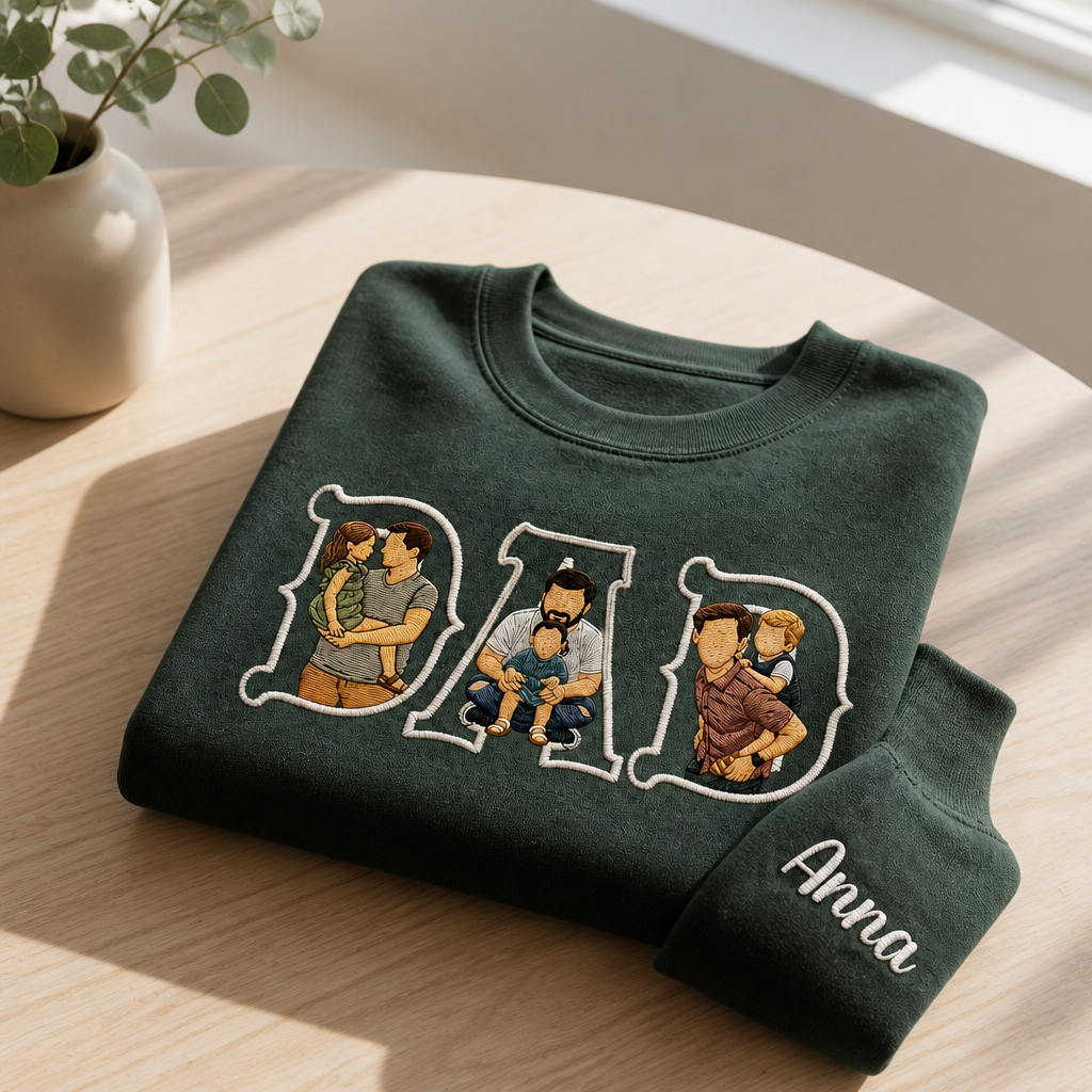 Personalized Photo Portrait Vintage Western Embroidery Sweatshirt T-shirt Father's Day Gift