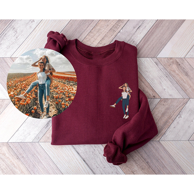 Gifts For Couple Custom Hoodie Custom portrait From Photo Sweats Line art photo Sweatshirt