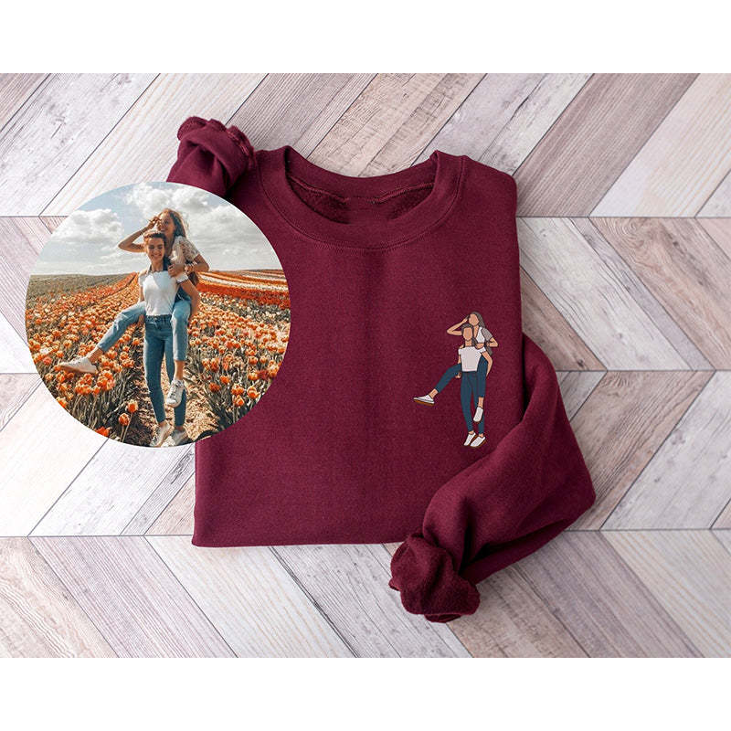Gifts For Couple Custom Hoodie Custom portrait From Photo Sweats Line art photo Sweatshirt